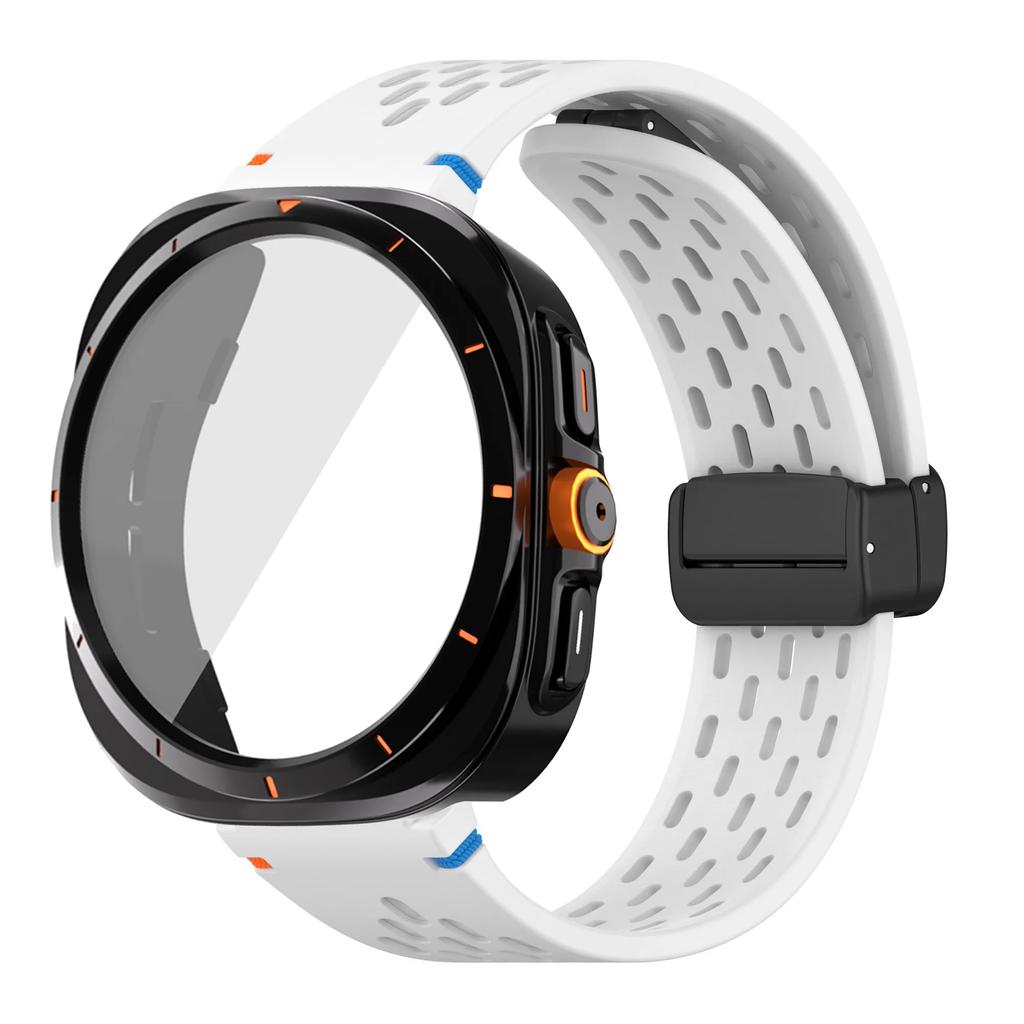For Samsung Galaxy Watch 7 6 40mm 44mm Silicone Magneti Buckle Band +Change To Case Tempered Glass Full Protective Cover Bumper