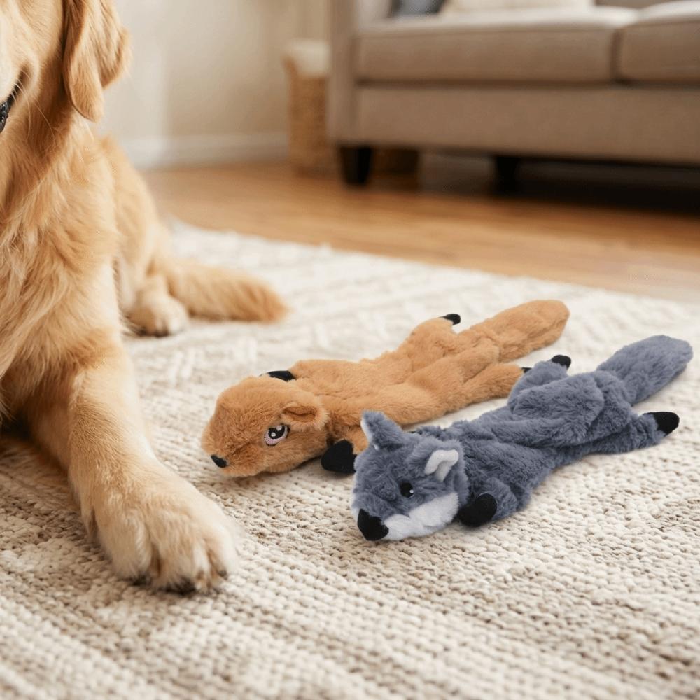 Soft Fleece Cover Squeaky Pet Toy Cartoon Animal Shaped Dental Cleaning Toy Small Medium Breed Use squirrel-shaped toy