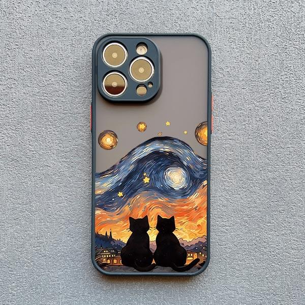 Custodia artistica Gatto Nero Notte Stellata Per iPhone 17 15 14 13 12 11 Pro Max 12 16 Mini XS X XR 14 15 Plus Gusci Antiurto