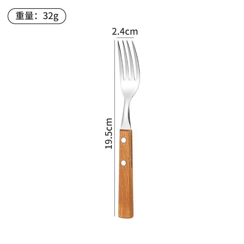 Wooden Handle Stainless Steel Tableware, Knife, Fork and Spoon Four-piece Set, Household Western Food Clip Handle, Steak Knife, Fork and Spoon