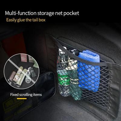 Malla trasera para asiento de maletero de coche, cordón elástico, pegatina mágica, bolsa de almacenamiento Universal, jaula de bolsillo, organizador automático, mochila para asiento