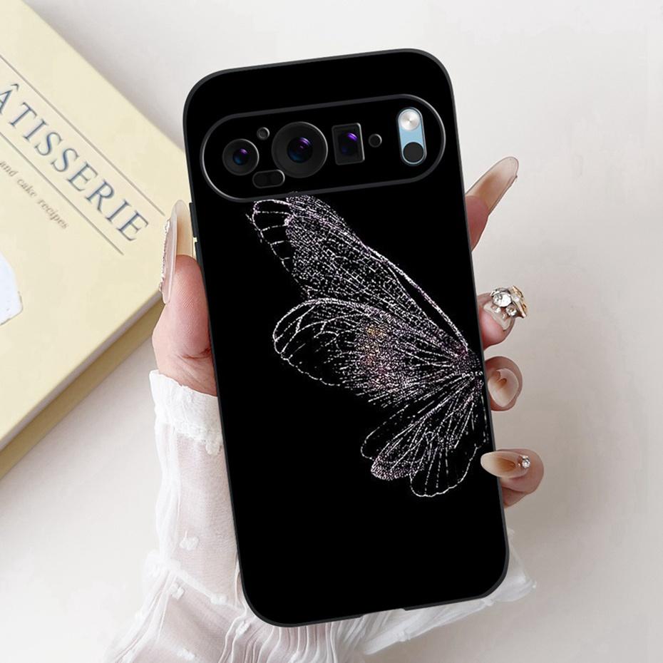 Beautiful Floral Painting Phone Case For Google Pixel 9 Pro 9A Black Silicone Soft Cover For Google Pixel9 9A 9Pro Cases Bumpers