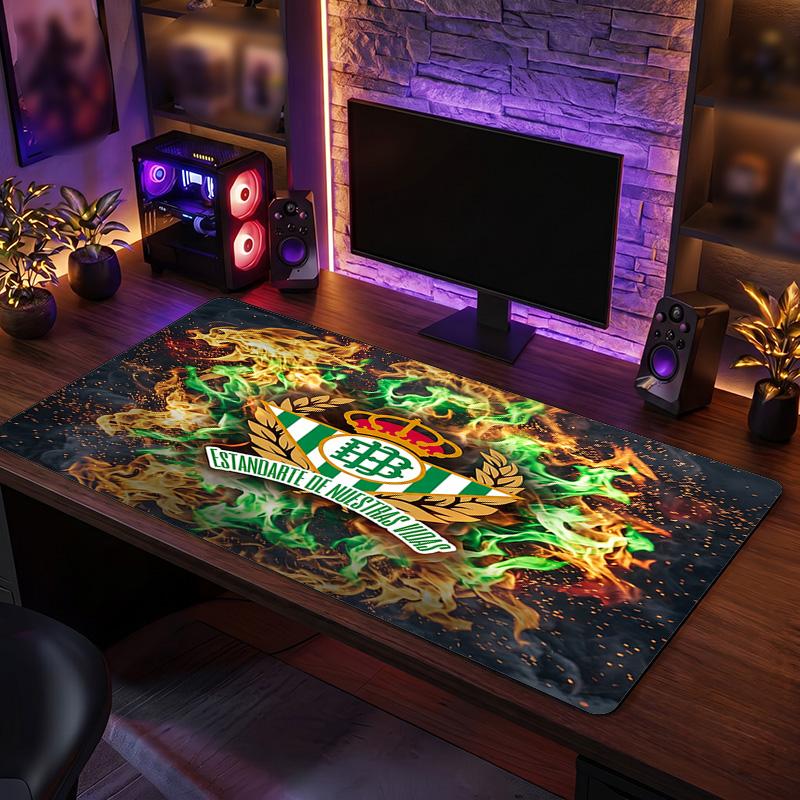 Real Betis Football Print Large Mouse Pad, Anti-Slip Extended Gaming Desk Mat for Office Home