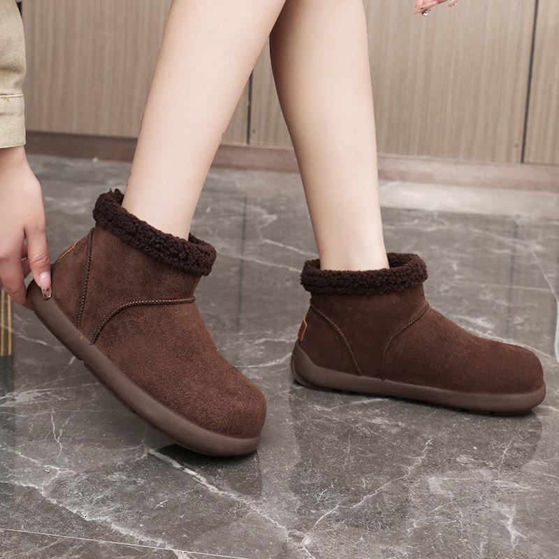 Lammwolle geflanschte Schneestiefel Damen Winter Neu Samt Warm Kurzstiefel Retro Baumwollstiefel