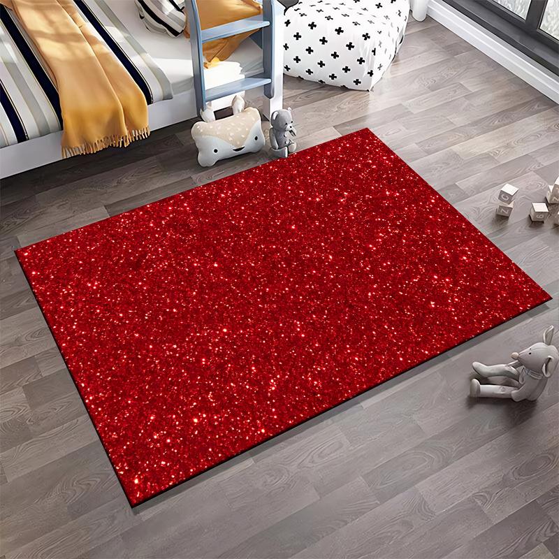 Sparkling Red Glitter Design Rug Non-slip rug suitable for living room and bedroom sofas