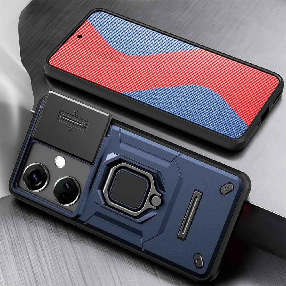 KEYSION Shockproof Case for OnePlus Nord CE 3 Lite 5G Slide Camera Lens Protection Ring Stand Phone Cover for for Nord CE 3 5G