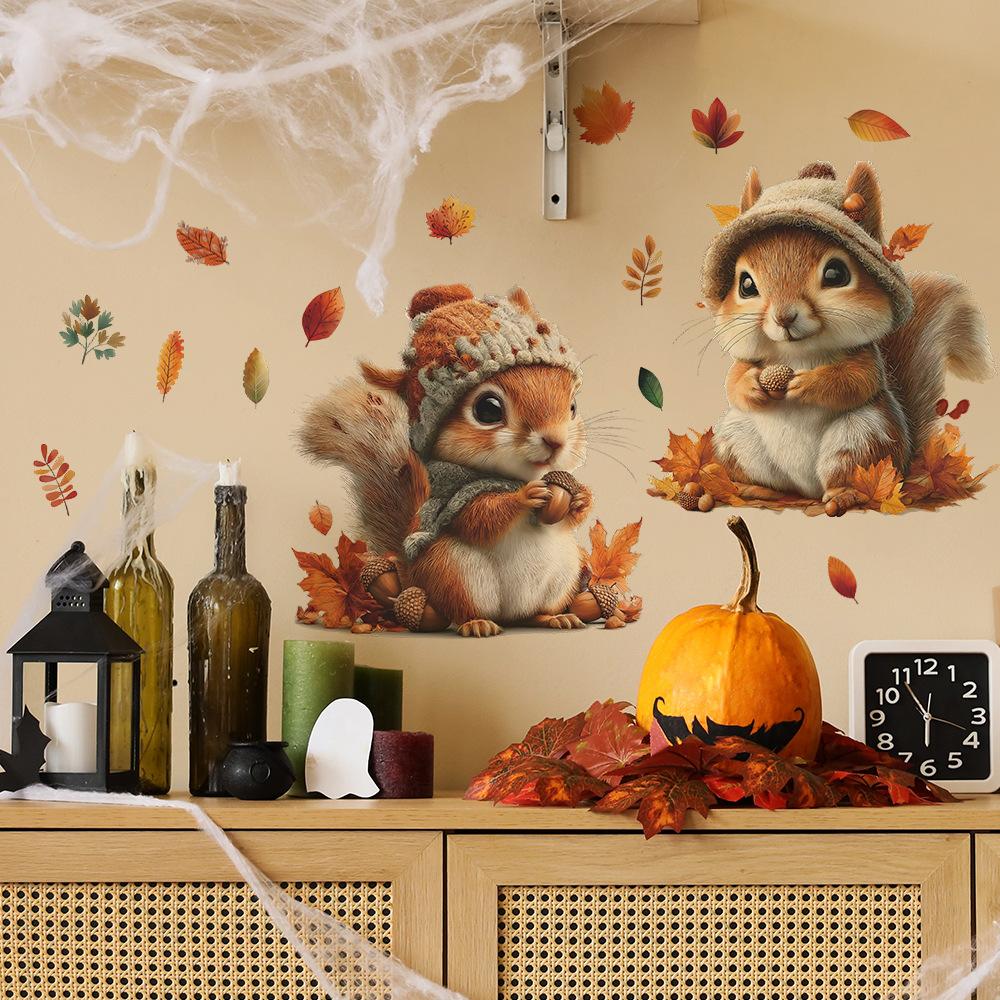 Cartoon Autumn and Winter Squirrel Hazelnut Bedroom Living Room Home Beautification and Decoration Stickers