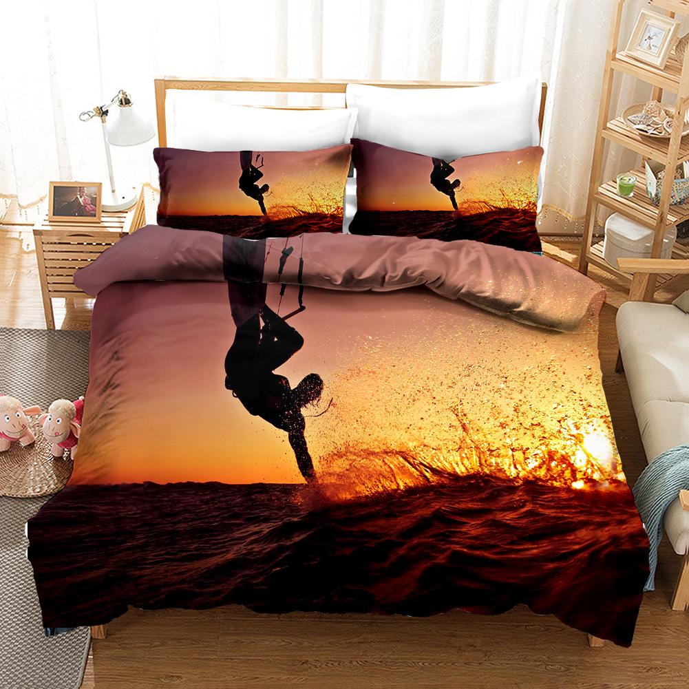 Surfing Bedspread Cover Package Surfboards Youth Ocean Sport Theme Bed Linen Package For Teens Polyester Fabric Waves Surfing Ocean Queen Dimension