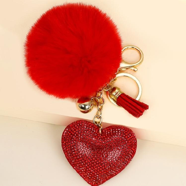 Adorable Mini Heart Key Ring Decorated With Beads And Metal Fringes Decoration Keychain Ornament Bag Hanging Charm