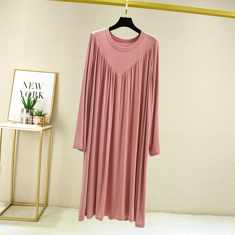V-Neck Pleated Modal Cotton Long Nightdress - Women's Spring/Summer 2022 Collection