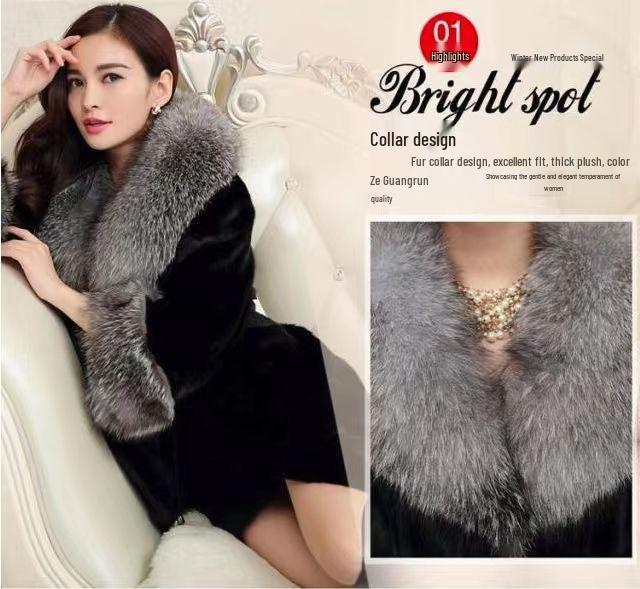 Women's Mid-Length Faux Fur Coat with Large Collar