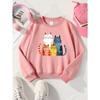 Girls' Soft Crewneck Sweatshirt, Cute Watercolor Cat Family Print Design with Cute Creative Print, Casual All-Match for Fall Winter