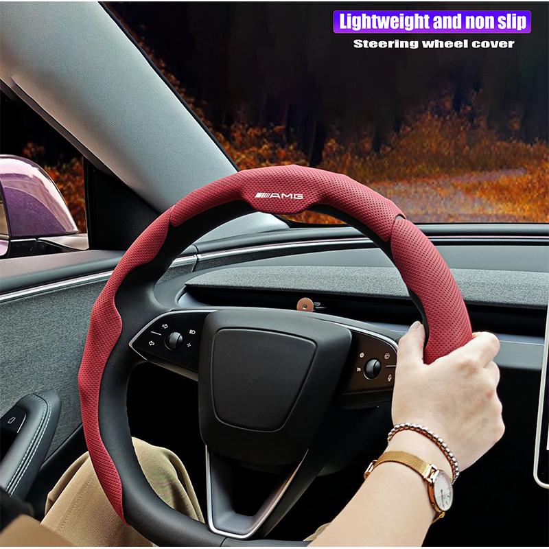 Car Steering Wheel Cover Breathable and Anti Slip Leather Handle Cover For Mercedes Benz AMG GLC W203 W206 W220 W205 W211 W212