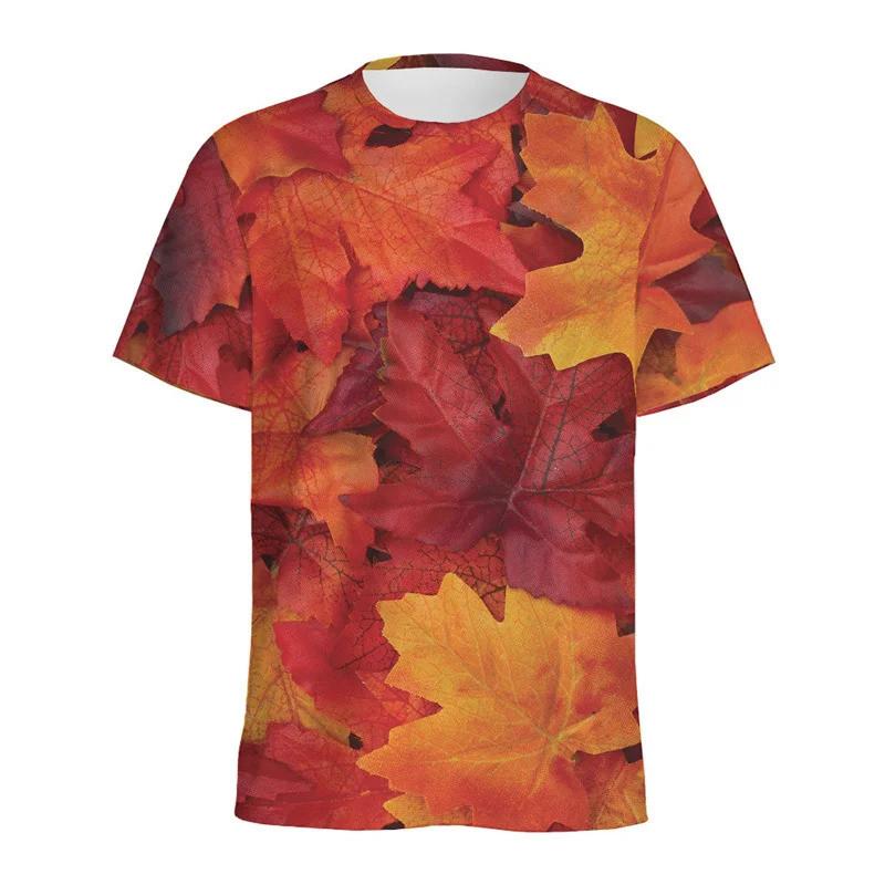 3D Maple Leaves Plant Graphic Kids Short Sleeve T Shirt O Neck Loose Outdoor Daily Summer Top