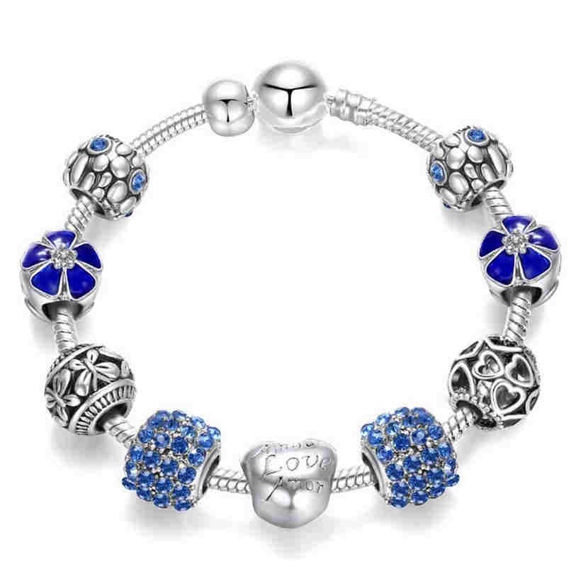 Fashion Women Antique Charm Bracelet Women DIY Bracelet with Love and Flower Beads