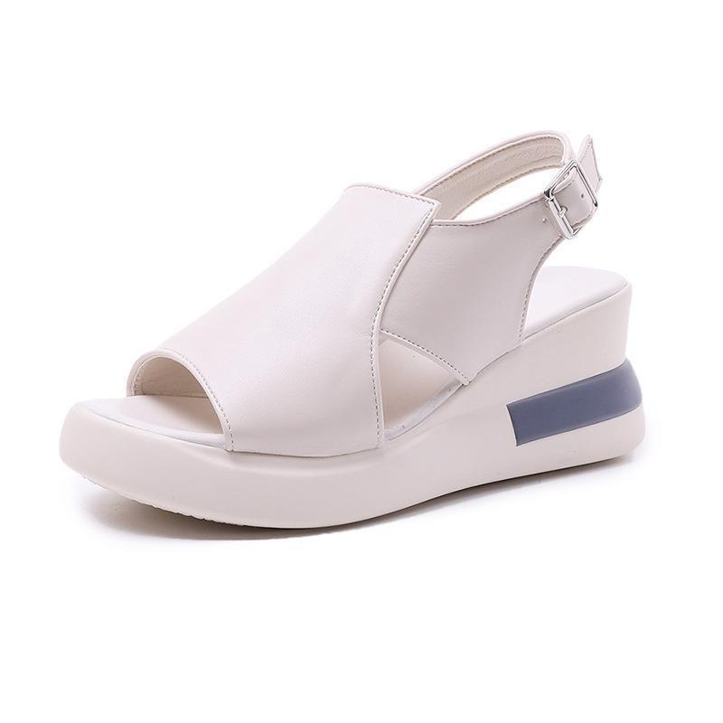 thick-soled wedge sandals women's new summer high-heeled fish-mouth women's shoes soft leather heightening muffin shoes