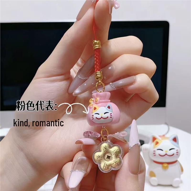 999 Pure Gold Maneki Neko Wealth Keychain - Chinese Style Charm Contains Gold