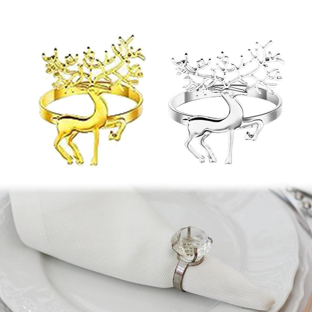 6x Christmas Deer Napkin Rings Metal Tableware Ornaments Reindeer Napkin Holders for Wedding Festival Xmas Dinner Table Kitchen