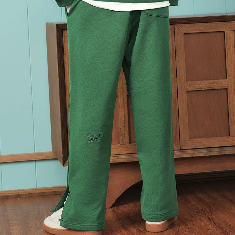 Reebok Solid Color Straight Leg Button Knit Casual Pants Unisex Bottoms Dark-Green 23FRC605UGL1