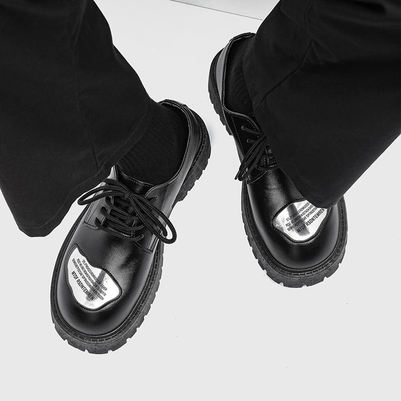 Men's casual leather shoes autumn new trend fashion big head shoes niche low-top thick-soled heightening men's shoes
