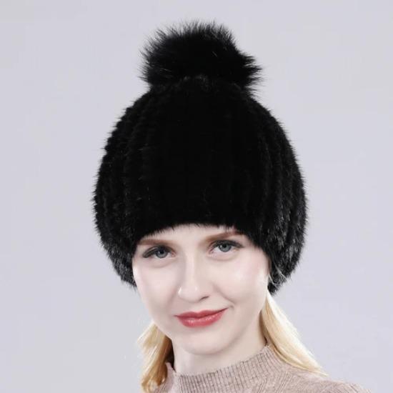 

Горячая Распродажа Бренд Настоящая Норковая Шапка Женская Зимняя Вязаная Норковая Шапка Бини с Помпонами из Лисьего Меха Ручной Работы Новая Толстая Женская Шапка чёрный
