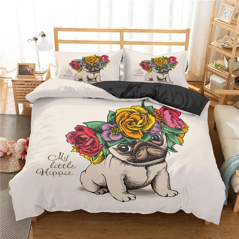 Cozy Lightweight King Queen 3d Cartoon Pug Dog Lovely Home Pet Puppy Pattern Size Cute Animal Theme Soft Comforter