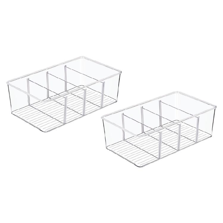 2 Pcs Plastic Kitchen Pantry Cabinet, Refrigerator or Freezer Food Storage Bin 1