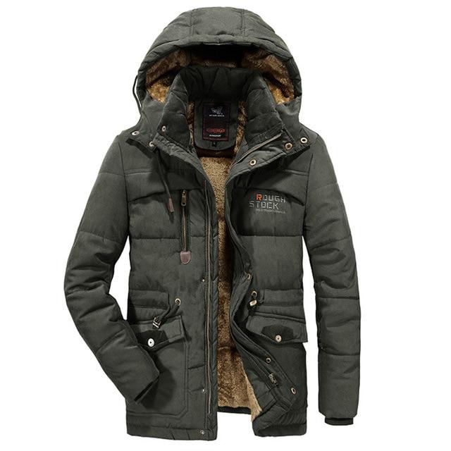 Winter Fur Hooded  windproof Coat Pockets Fleece metal zipper Men  Thick Warm Jacket