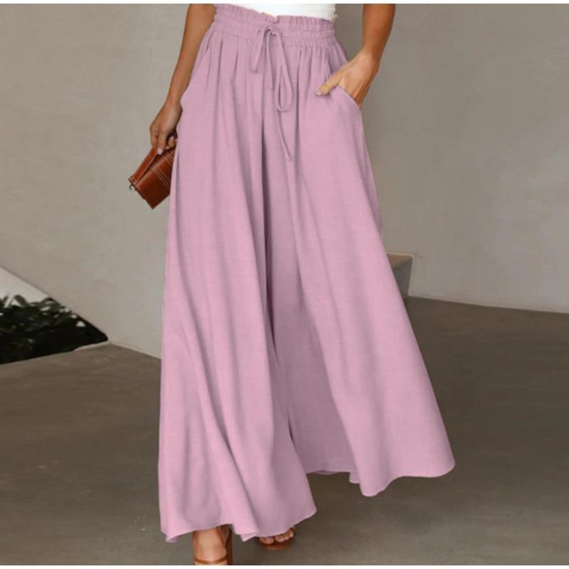 New Summer Women's Wide-leg Trousers Elastic Belt Wide-leg High-waist Long Skirt Pants Women