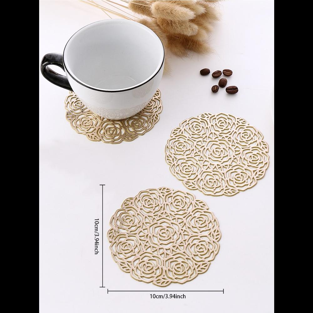 1pc Cocktail Coasters, Round Rose Hollow Coasters, Washable, Easy To Clean, Non-Slip, Heat-Resistant Suitable For Dining Table Decor, Home Decor