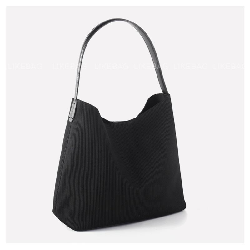 

Ребристая трикотажная сумка-тоут для женщин, повседневная сумка на одно плечо, универсальная большая сумка для поездок на работу (30cm<Max Length<50cm) чёрный