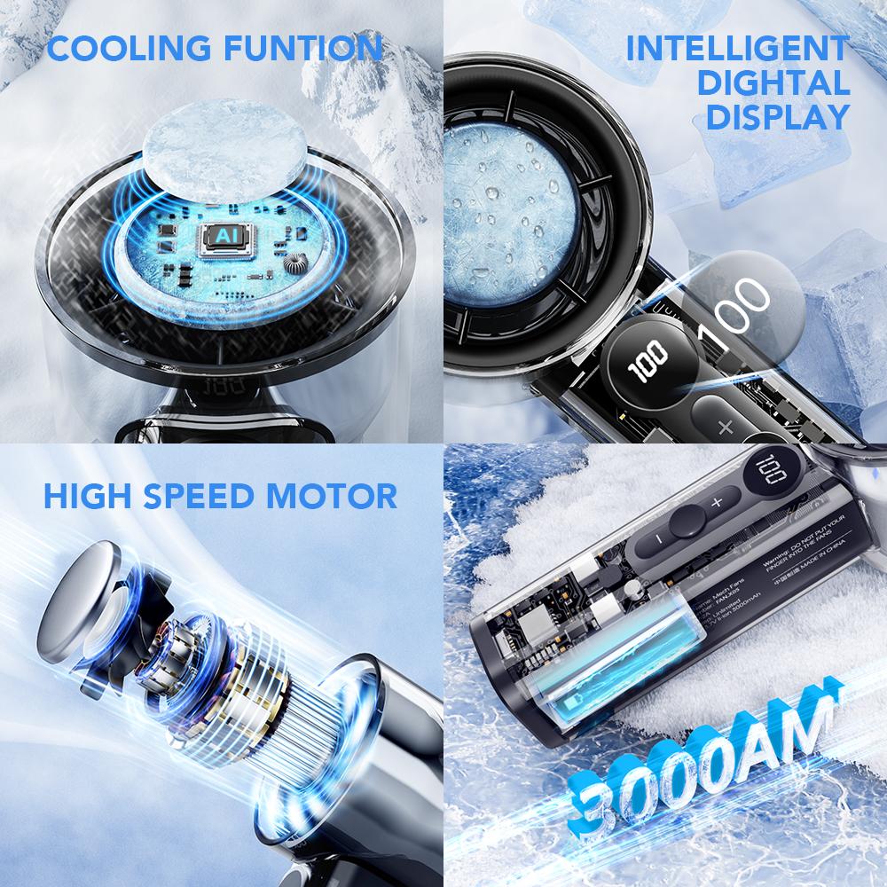 Portable 3000mAh Handheld Fan - 100-Speed Turbo Cooling, USB Rechargeable Mini Personal Fan for Travel, Camping & Outdoor Use