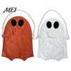 Trick or Treat Bucket Halloween Ghost Candy Bag for Kids, Cute Fabric Party Favor Sack Tote with Handle, Spooky Snack Goodie Bags Supplies Storage