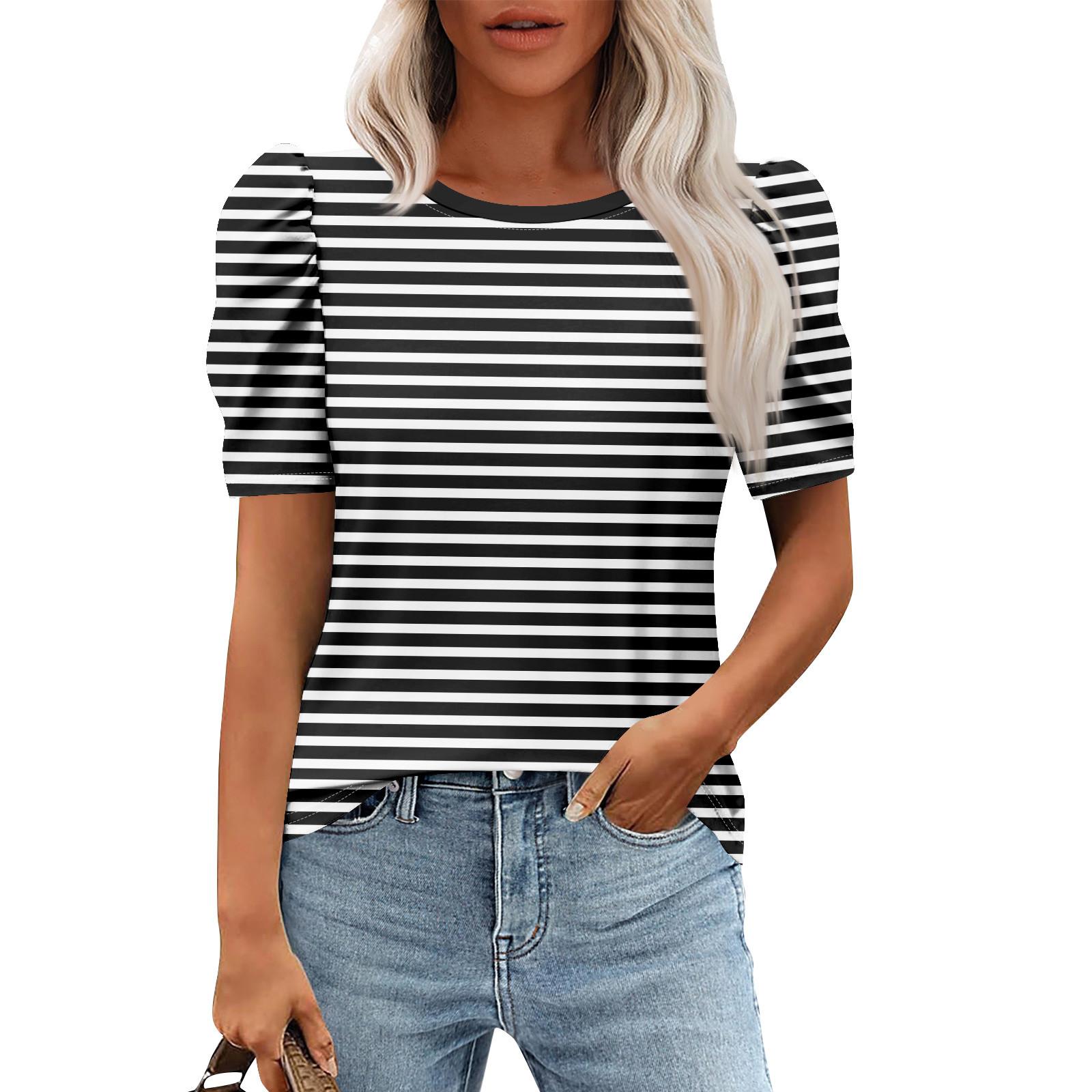 

Женские повседневные топы с коротким рукавом и круглым вырезом с принтом, туники, рубашки, летняя одежда L чёрный