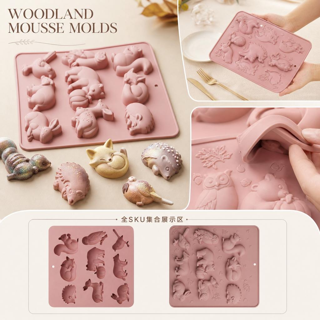 Silicone Baking Mold for DIY Chocolate with Squirrel Fox Hedgehog and Other Animal Shapes Food Grade Flexible Nonstick Mousse Mold for Cake Decoration