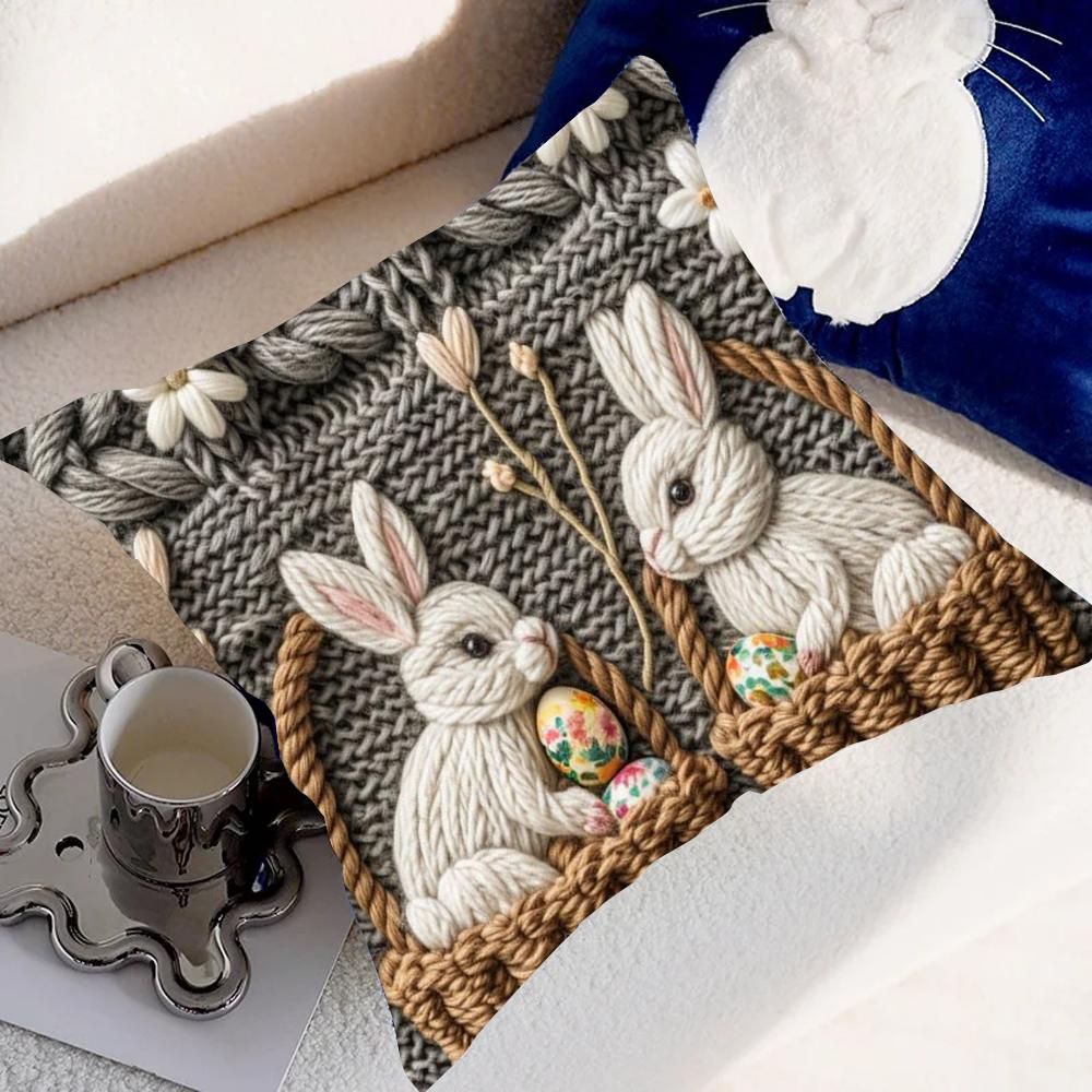 Easter Cartoon Printed Bunny Egg Pillow Case Pillow Cover Case Square Pillow Casesofa With For Home Use Plush Cute Cushion Cover