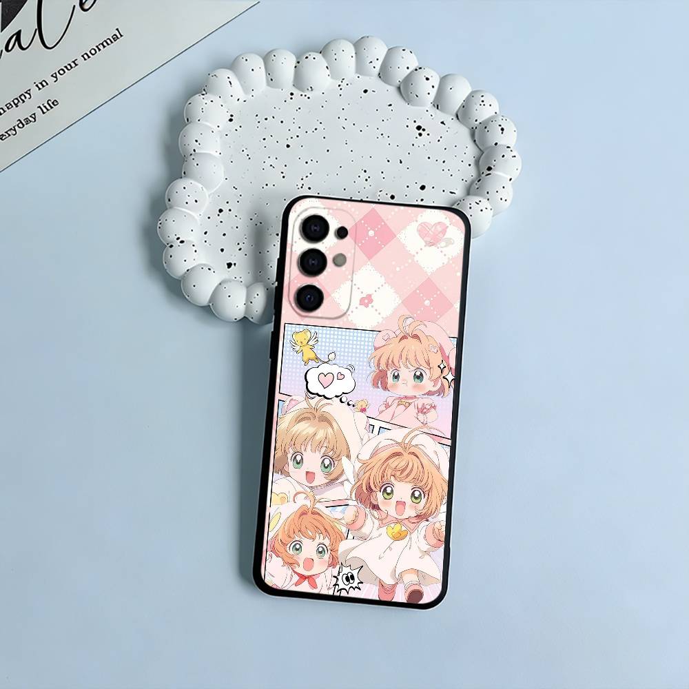 Anime-Karten-Mädchen-Sakura Handyhülle für Samsung S25,S24,S21,S22,S23,S30,Ultra,S20,Plus,Fe,Lite,Schwarz Weiches Silikon