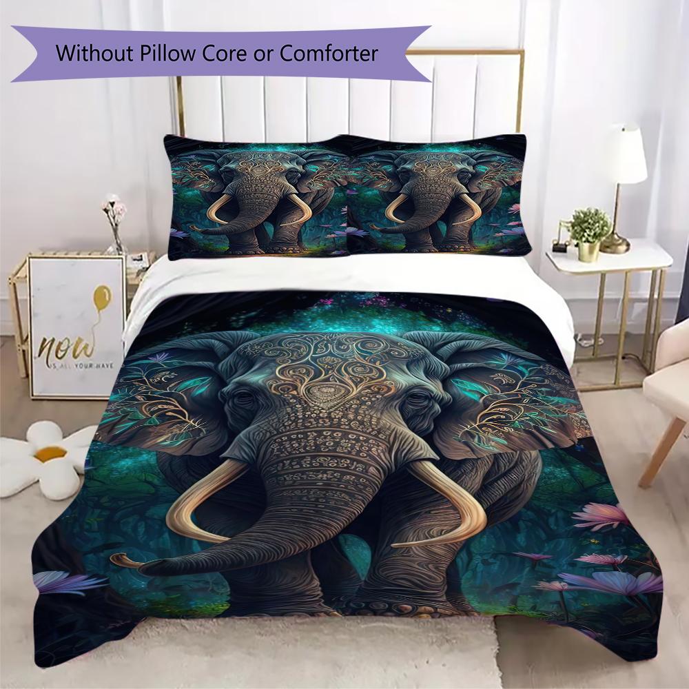 1PC Elephant Theme Bedding Quilt Set Quilt Cover Pillowcase Home Decoration Birthday Gift (1 * duvet cover + 2 * pillowcase, without core)A15