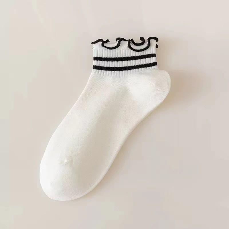 Women's Spring and Summer New Solid Color Striped Cherry Lace Low Top Socks