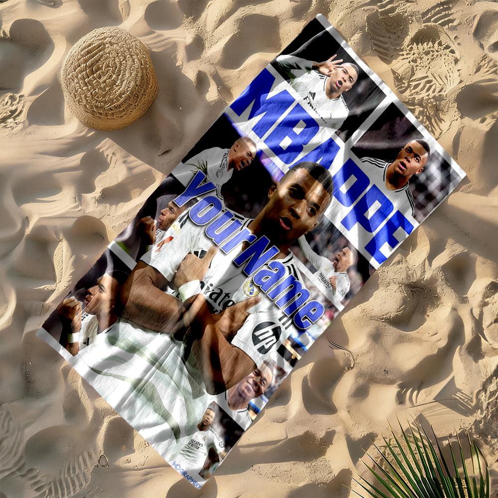 Asciugamano da Spiaggia Personalizzato con Testo Mbappé Microfibra Super Morbida Tessuto Asciugatura Rapida Ideale per Viaggi Esterni Piscina Surf Campeggio Escursionismo Palestra Regalo Vacanza