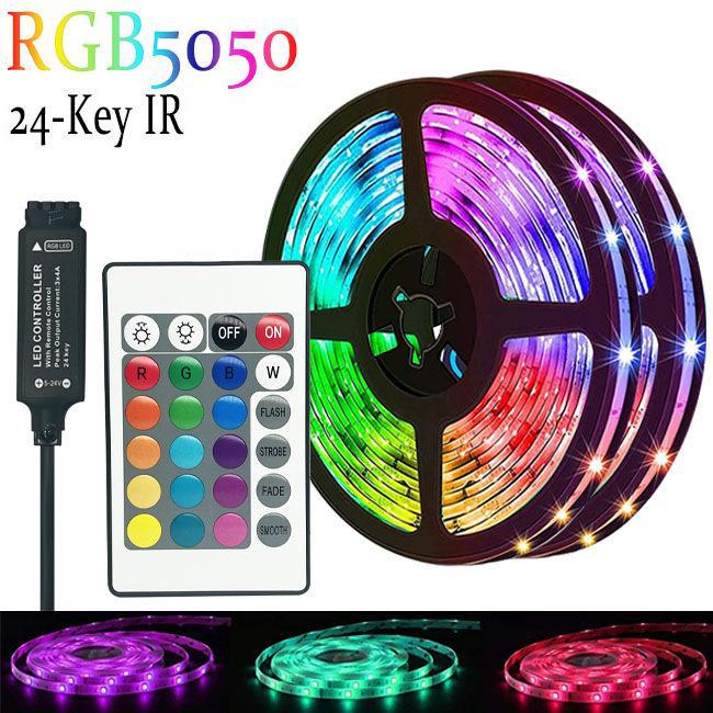 RGB LED Light Strip Set with 5V USB, 24-Key Remote & Bluetooth for TV Backlighting
