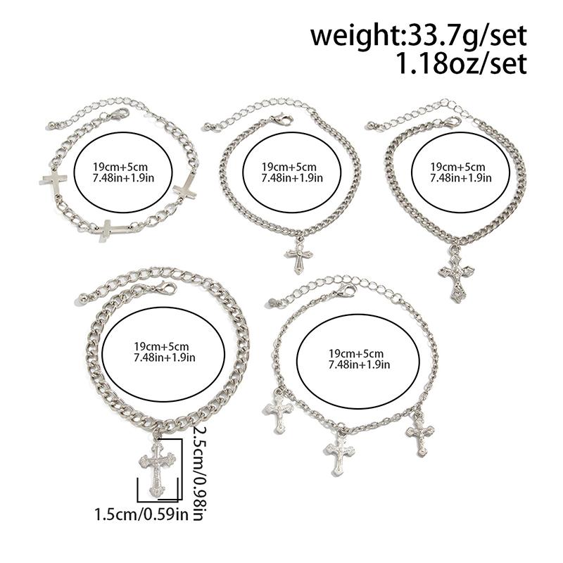 Y2K Stacking Cross Bracelet Set For Men Vintage Multilayer Charm Chain Bracelets Hip Hop Jewelry