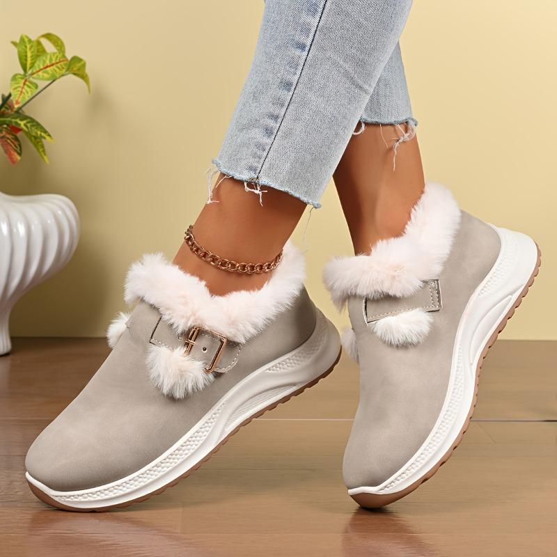Winter Women's Fashionable and Versatile Thick Soled Fluffy Cotton Shoes, New Buckle Strap Snow Boots