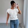 Damen Unifarben Lässig Ausgeschnitten Spitze Ärmel Rundhals Kurzarm T-Shirt, Europäischer Amerikanischer Stil Frühling Sommer Oberteil