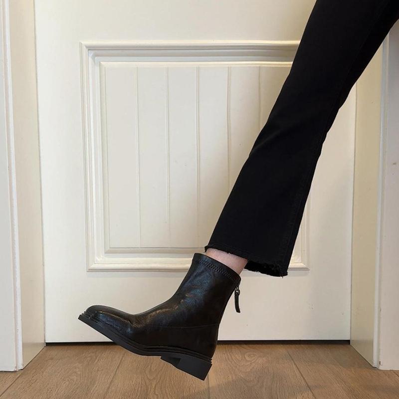 Autumn Winter Cosy Soft Leather Women Ankle Boots Fashion Square Toe Shoes Modern Stretch Slim Short Botas Para Mujer