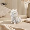Versatile Home Style Accessory 3D Printed Cute Pomeranian Dog Figurine, White Twisting Head Puppy Statue, Small Sculpture Desktop Ornament for Office