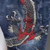 Męskie dżinsy w stylu retro ze smokiem, haftowane, uliczne, hip-hopowe, retro, luźne, proste spodenki, luźne, codzienne spodenki jeansowe