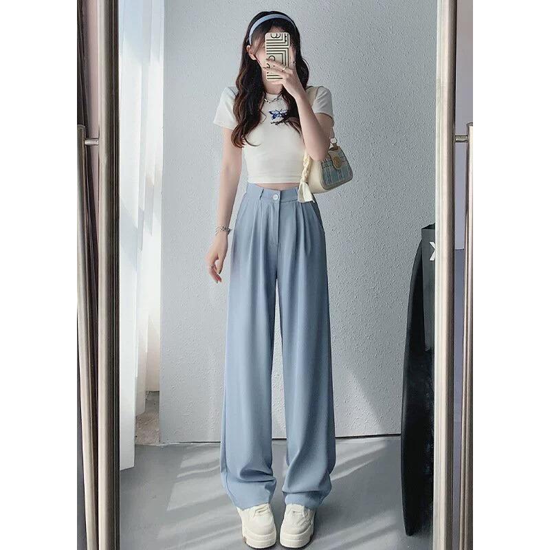 Ladies Drape High Waist Wide Legs Versatile Casual Loose Trousers