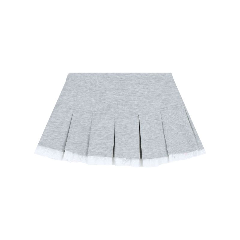 

Lace Patchwork Women s Summer Gray Pleated Skirt Lace Gray L