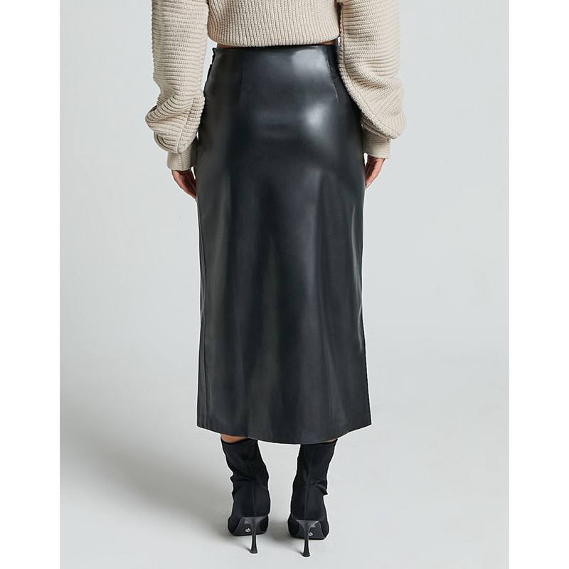 Women Pencil Skirt Autumn and Winter PU Leather Slim Bag Hip Skirt Leather Skirt